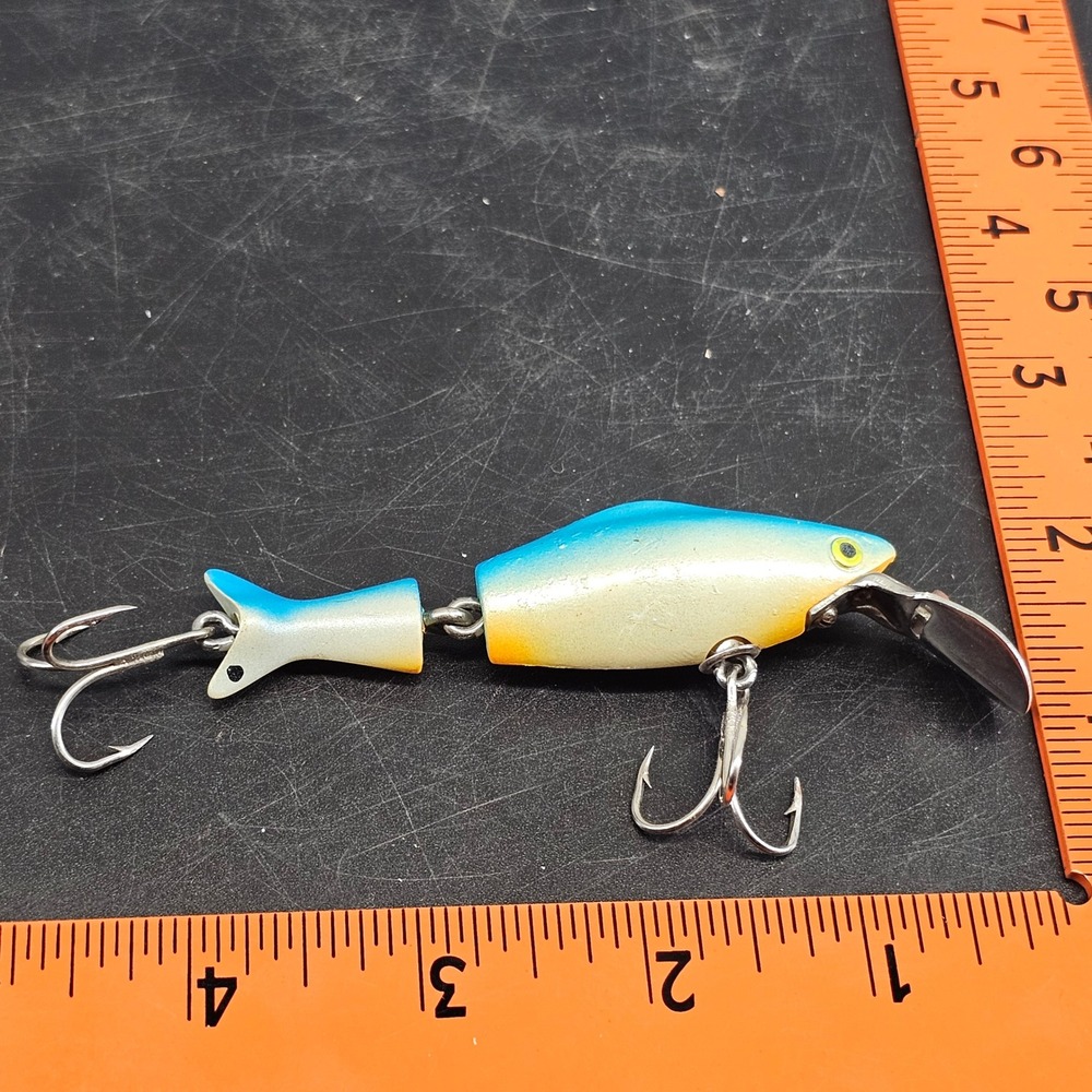 Wood's Spot Tail Jointed Minnow Vintage Fishing Lure Blue White